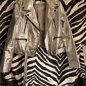 Metallic Silver Women's Leather Jacket